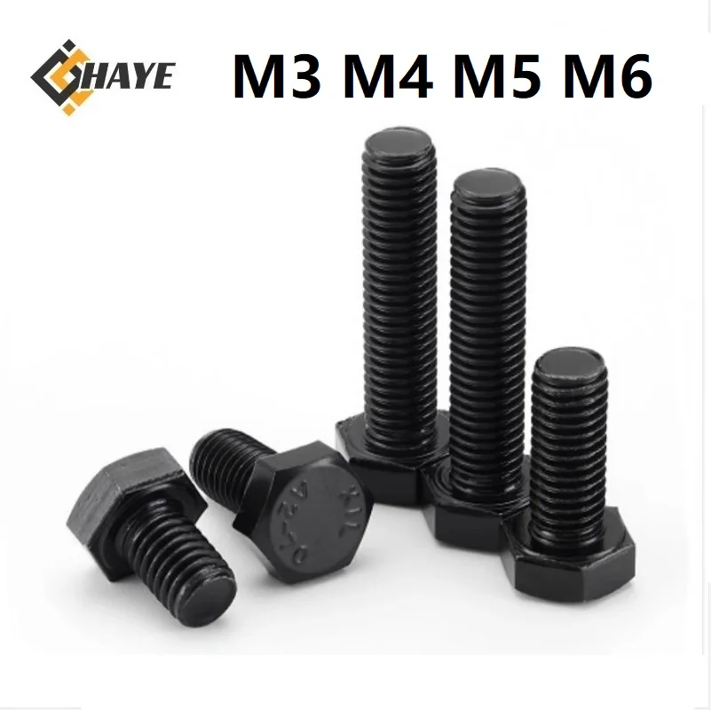 Czarny M3 M4 M5 M6 śruby sześciokątne 304 stal nierdzewna Hex z łbem śruby pełny gwint 6 8 10 15 20 30 40 50 60 70 80mm długość