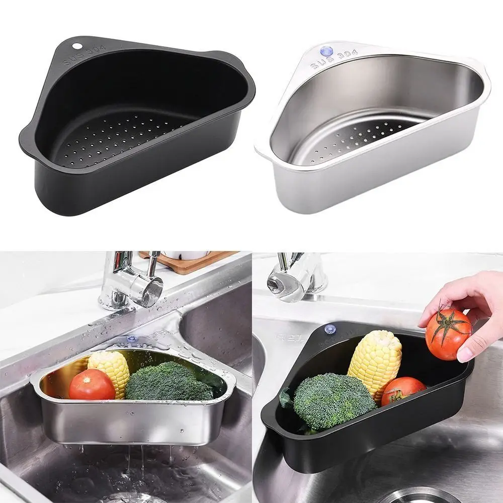 

Portable Stainless Steel Sink Drain Basket Triangle Hanging Filter Storage Shelf Kitchen Draining Shelf Kitchen Supplies