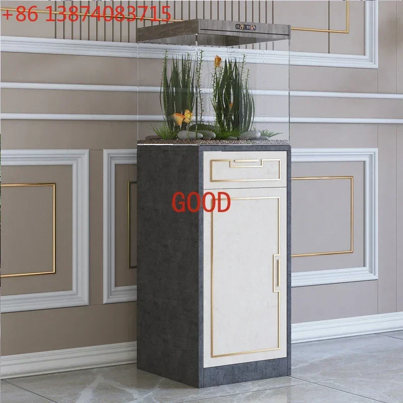 

White Sea Tank Ecological Grass Cylinder Cabinet with Drawer Aquarium Floor Cabine1