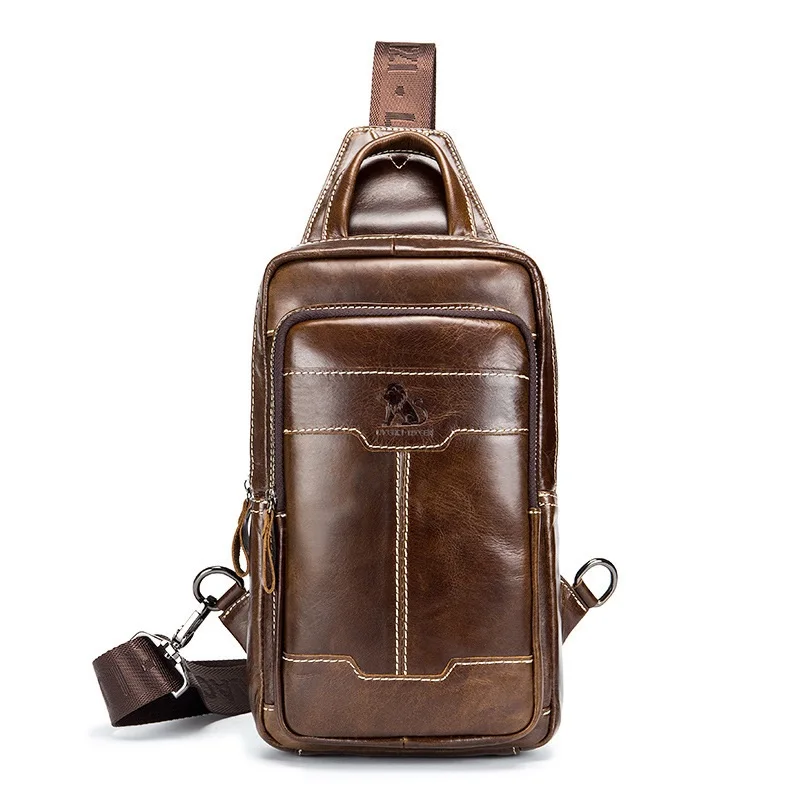 

First Layer Cowhide Men's Chest bag Vintage oil Wax Cow Leather Shoulder Bag for men High Quality commuting travel Crossbody bag