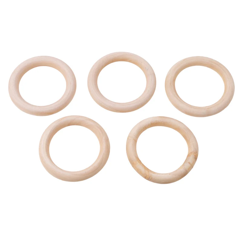 5pcs 70mm Natural Wooden Baby Teething Rings Infant Teether Toy Necklace Bracelet For 3-12 Month Infants Tooth Care Products