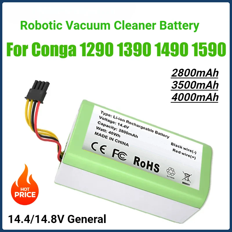 

14.4V 14.8V Robotic Vacuum Cleaner Li-ion Battery for Cecotec Conga 1290 1390 1490 1590 360 C50 LIFERO RX9 Midea i3 i3pro F2TB