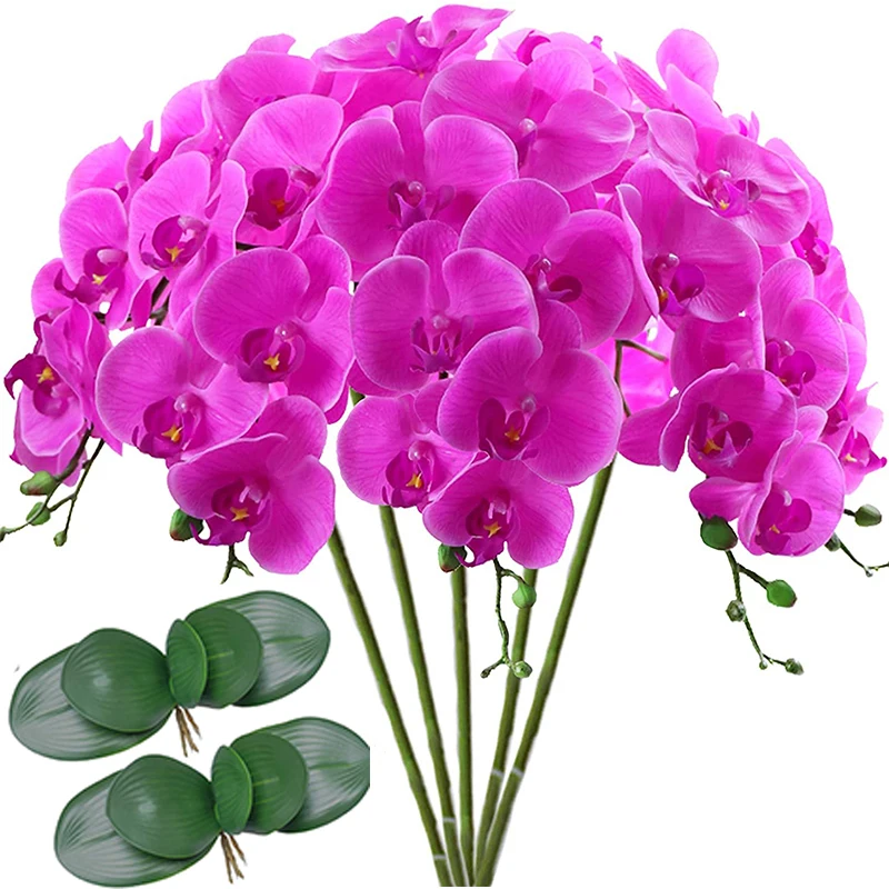 

5 Pcs Artificial Phalaenopsis Flowers 9 heads Artificial Orchid Flowers Artificial Stem Plants for Home Wedding Decoration