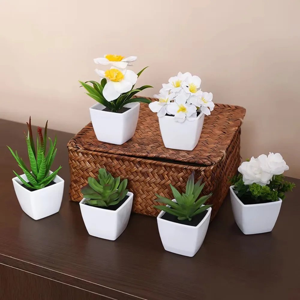 6 Stück, künstliche Pflanzen, kleine Bonsai, DIY-Bastelarbeiten, Dekoration für Schreibtisch, Fensterbrett, Regal, Dekorationsobjekt. – Detail 5