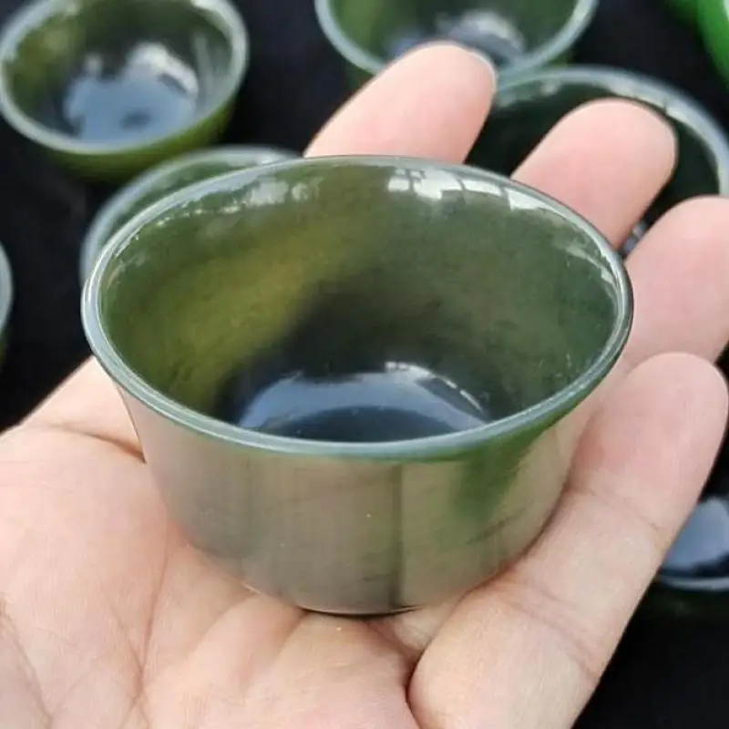 Green Jades Teacup Health Gongfu Teaware Genuine Natural Hetian Jades Nephrite Stone Cup Chinese Tea Ceremony Master Cups