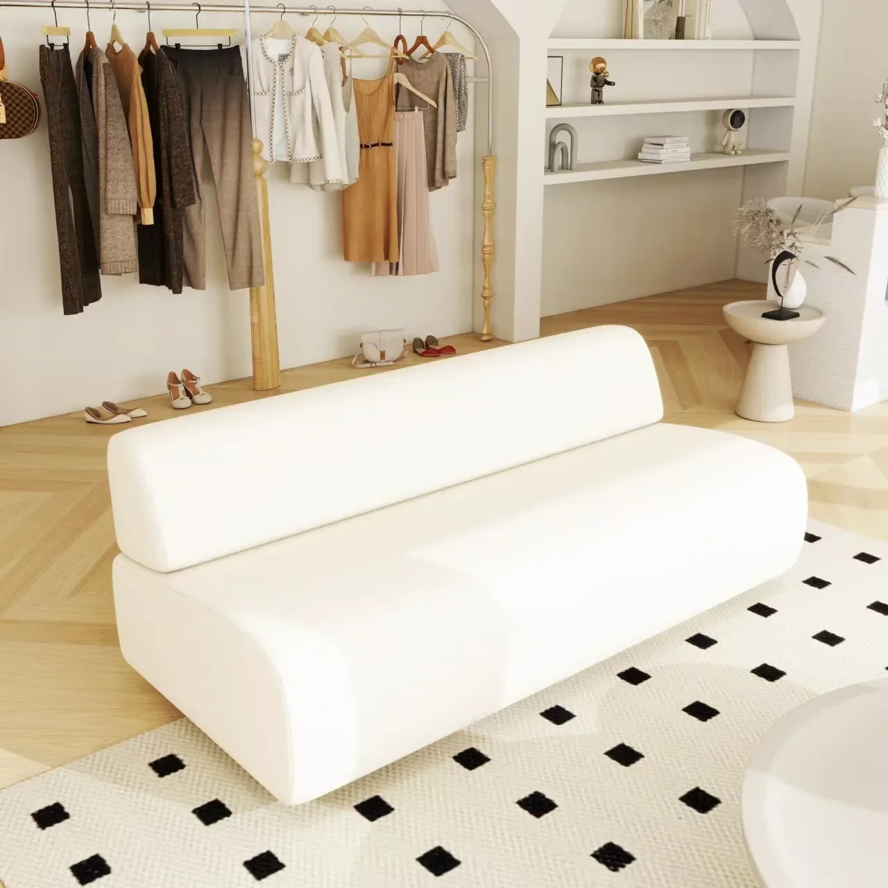 Straight sofa leave-in Nordic clothing store Small apartment hotel shoe store store Beauty salon Rest area Reception sofa