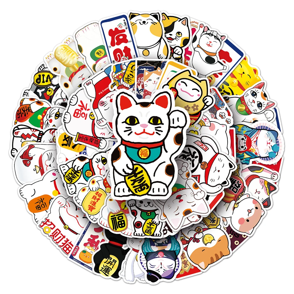 10/30/50 Uds. Pegatinas bonitas de dibujos animados de Maneki Neko Luck Cat, pegatinas Kawaii para niñas, juguetes DIY, teléfono portátil, pegatinas impermeables para niños, regalos
