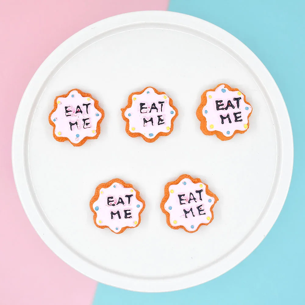 10pcs Resin Eat Me Kawaii Biscuits Mini Figurine Flatback Charm Cabochon Embellishments Miniatures Scrapbooking Diy Accessories