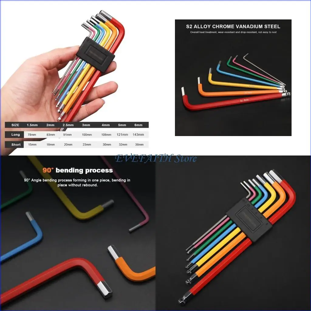 124B Allen Set L-Wrench For Allen Screw 7PCS Long Arm Set 1.5mm To 6mm Hexagon Spanner Hand Tools