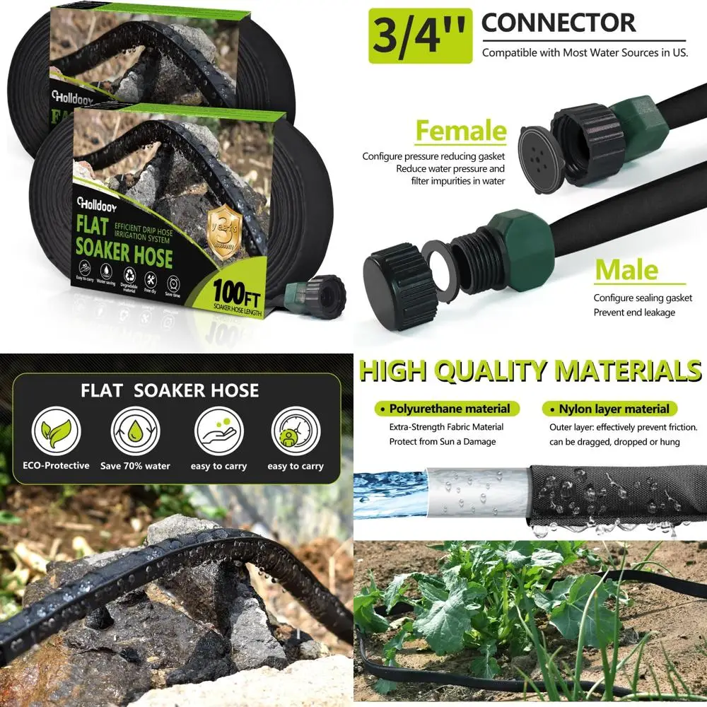 

Водосберегающие плоские шланги 100 футов x 2 для сада, легкая система капельного орошения для эффективного полива