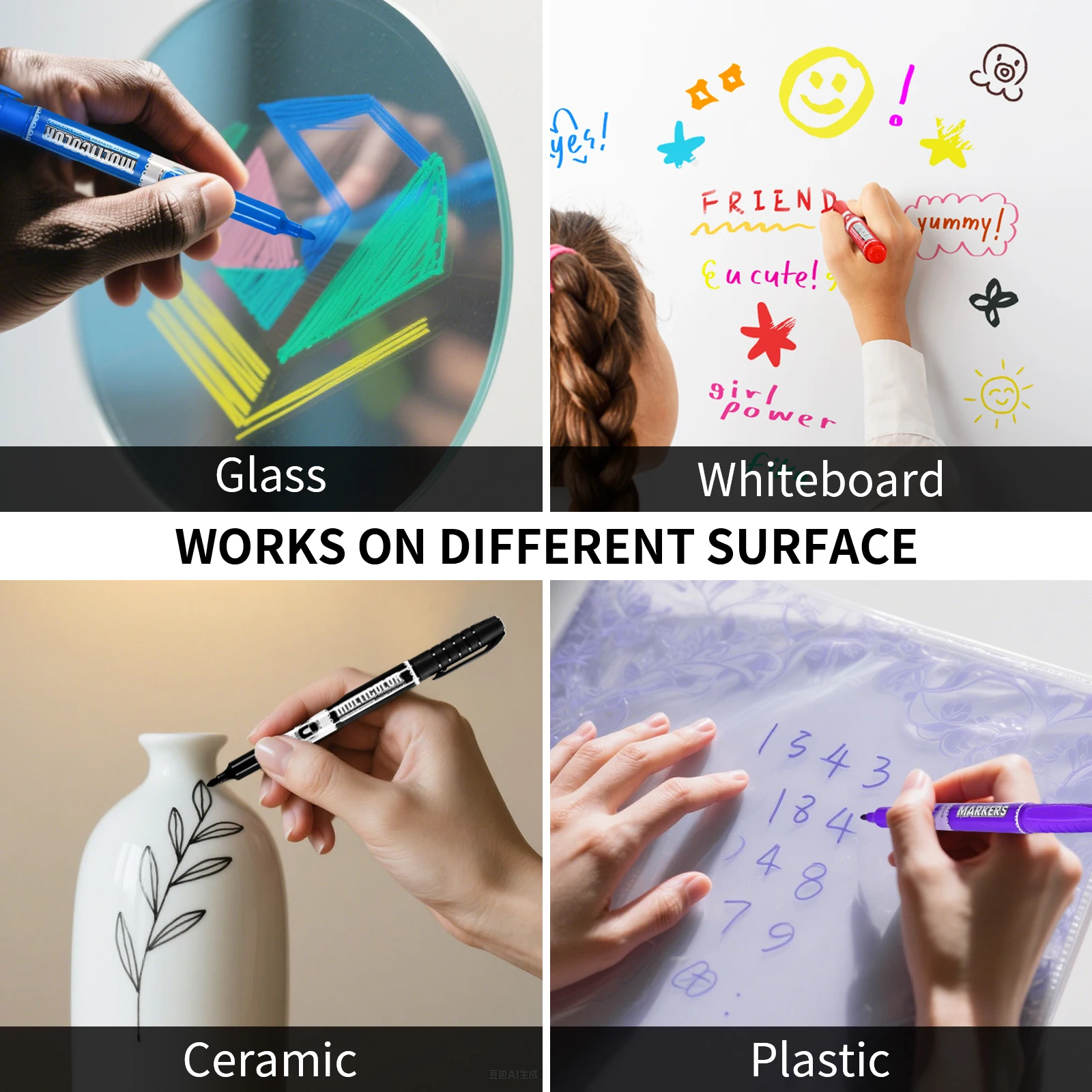 Lekreo WP128AS 8 ألوان علامات المسح الجاف للسبورات البيضاء، طرف الإزميل، رائحة منخفضة، ألوان متنوعة