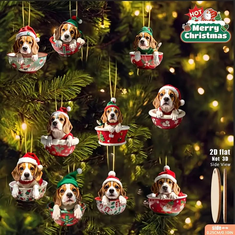 1/5/10/20/50/100pcs 2D Template, 10-Piece Set of Wooden Beagle Ornaments with Clothes and Hats - 2D Template Suitable for Christ