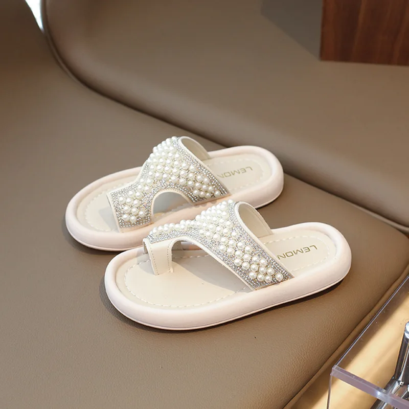 Sandalias de Punta abierta para niño y niña, zapatillas de perlas a la moda, zapatos informales de playa para exteriores, novedad de verano