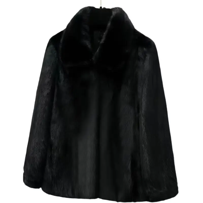 Faux Mink Fur Coats for Women, Single Breasted Jacket,Female Loose Thicken Warm Clothes,Turn-down Collar,New, Winter, 2024