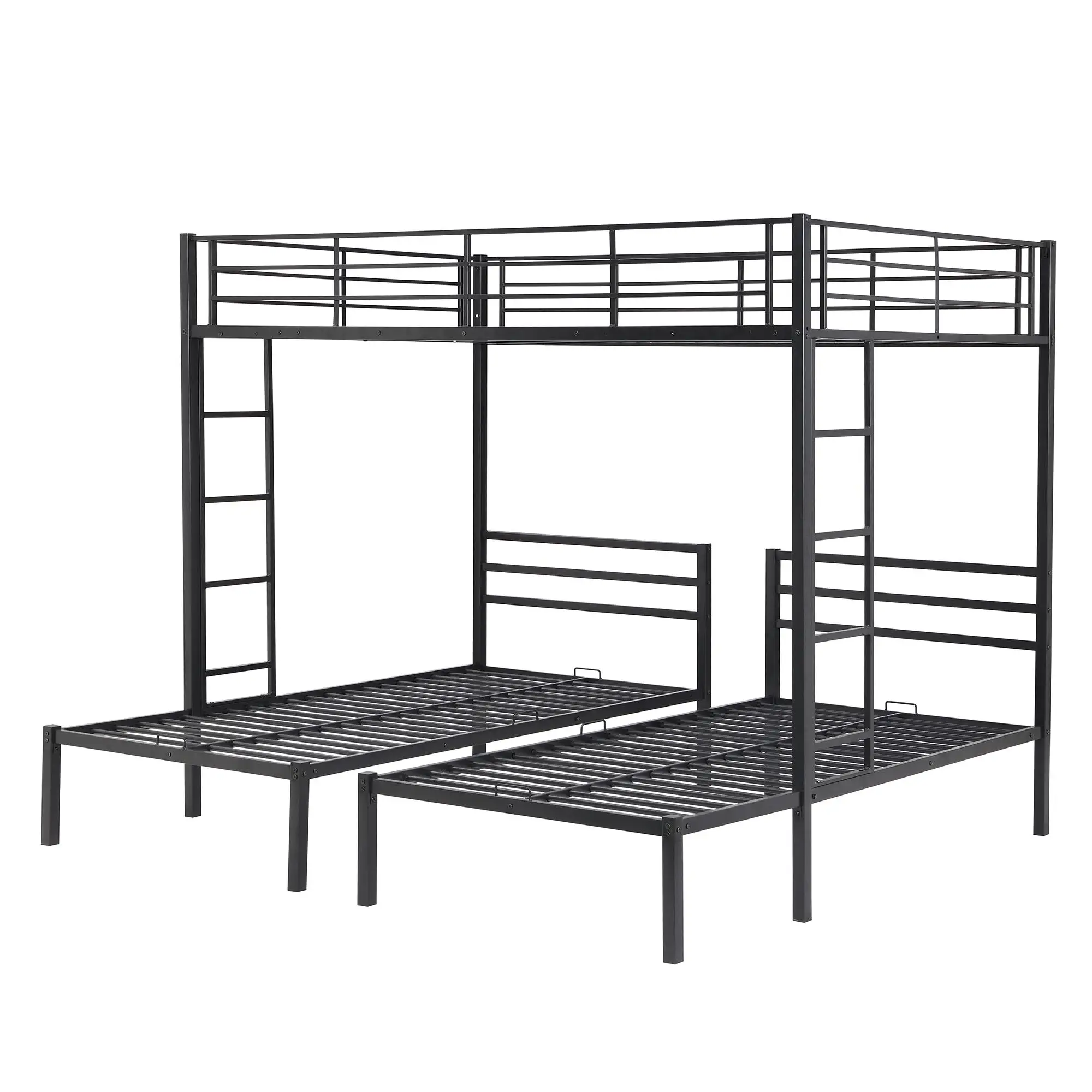 

Black Full Over Twin Bunk Bed with Built-in Shelf - Space-Saving Design for Kids & Teens