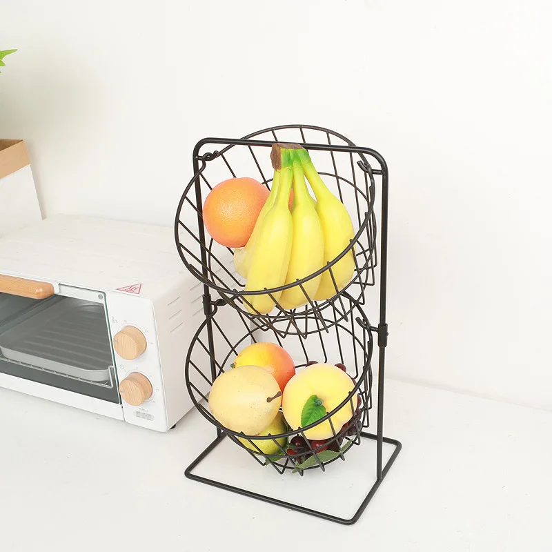 Kitchen Supplies Double Layer Fruit Basket Countertop Commodity Shelf Snacks Seasoning Product Vegetables Storage Basket