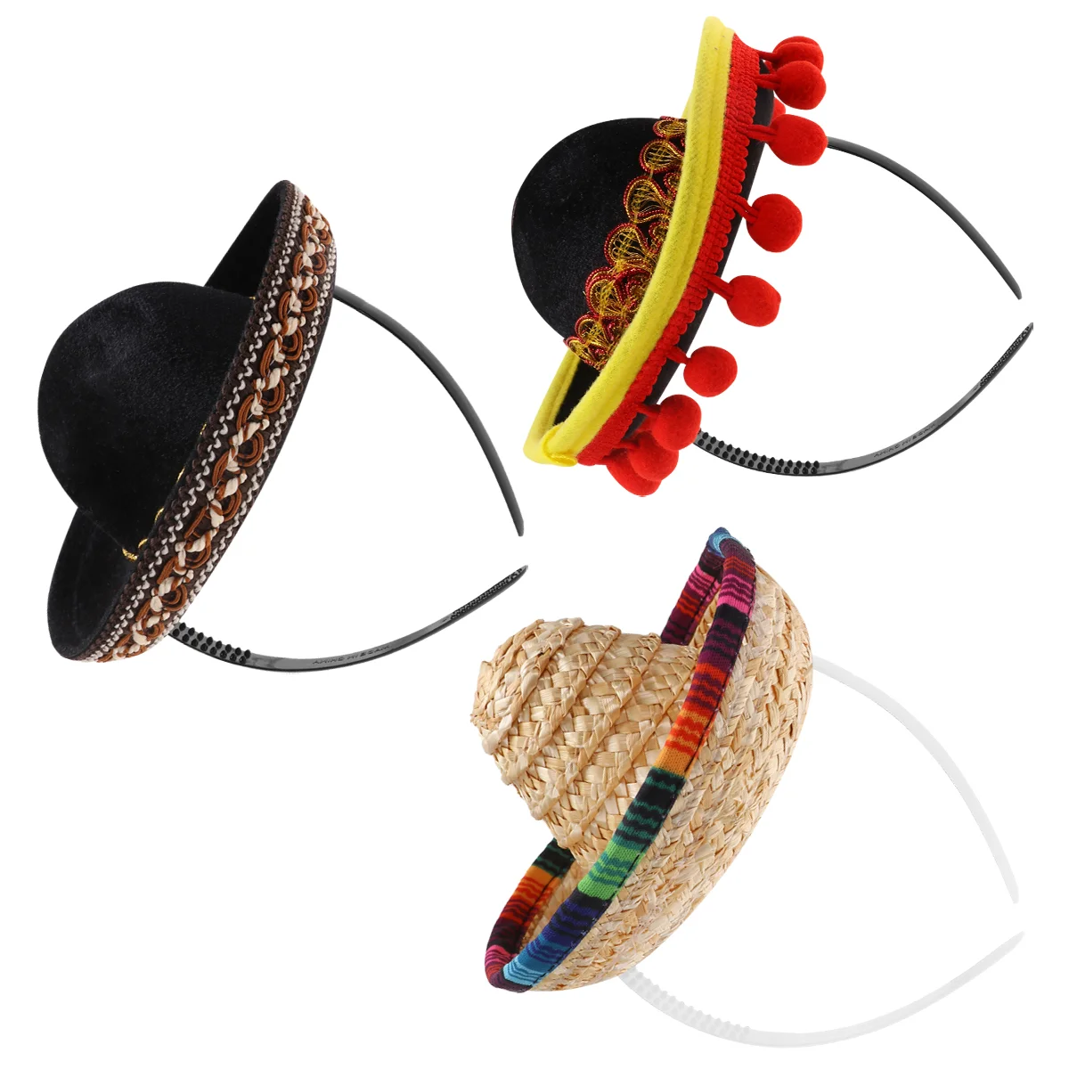 3 Pcs Fiesta Carnival Sombrero Headband Hats Festical Straw Costume Bonnet Mexico