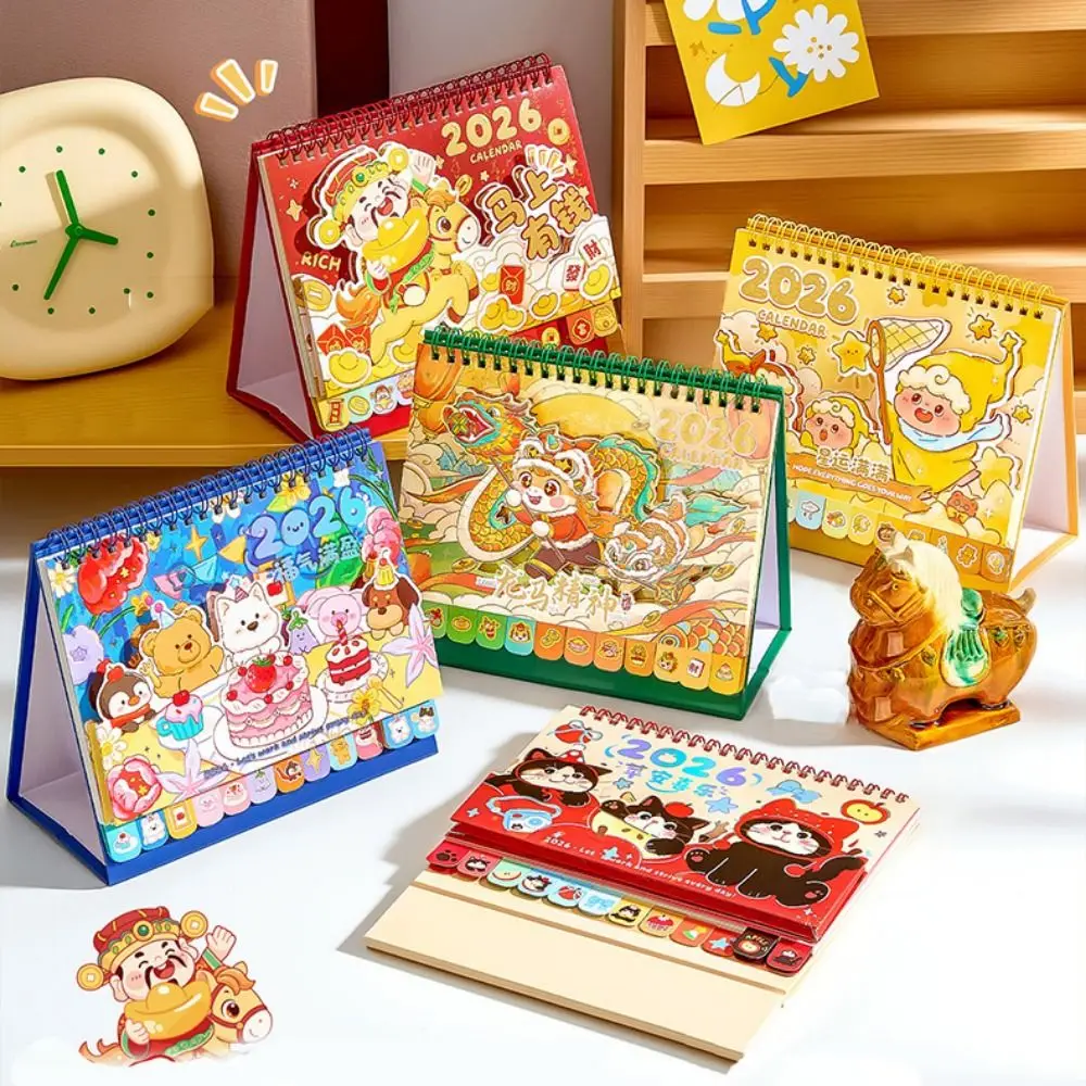 Desk Organizer Memo Notes 2026 Desk Calendar One Month to View Coil Binding Monthly Calendar Cartoon Tabletop Schedule Home