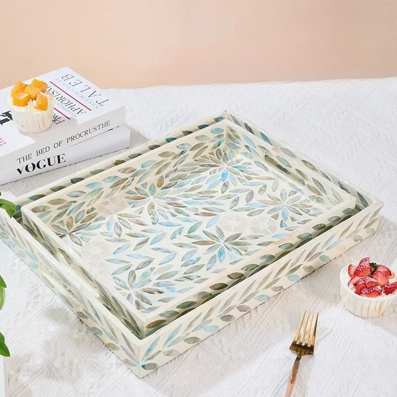 Nordic Handmade Natural Seashell Tray Creative Colorful Rectangular Storage Tray Home Decor Fruit Plate Decoration Ornaments