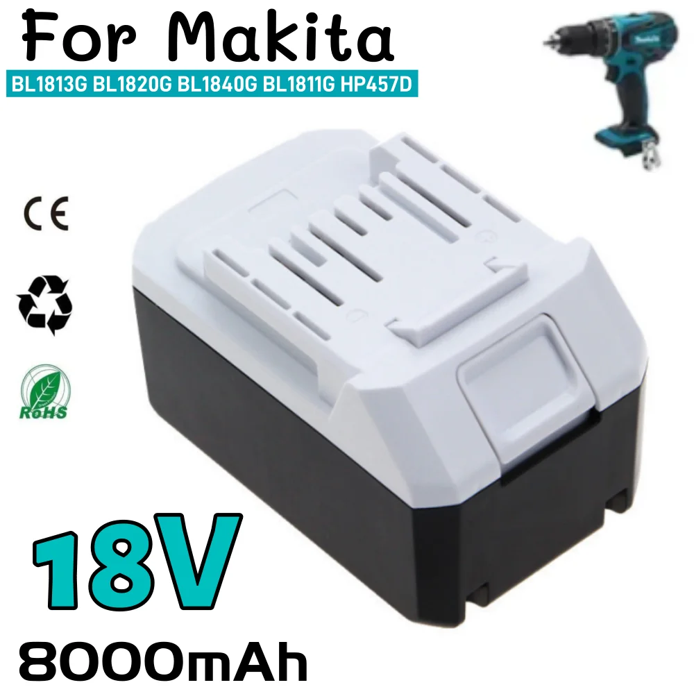 

Аккумулятор высокой емкости 18 В, 8 Ач, BL1813G, совместимый с BL1811G BL1815G BL1820G, дрель Makita HP457D, ударный шуруповерт DF457D JV183D