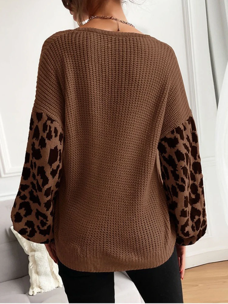 2025 Autunno e Inverno Moda Nuove donne Elegante modello leopardato Felpa con cappuccio lavorata a maglia casual Maglione da strada caldo e spesso