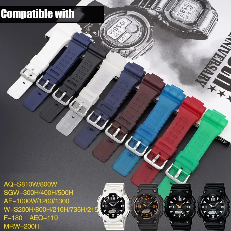 Strap for Casio G-SHOCK AQ-S800/AQ-S810W SGW-400H/300H/500H W-735H AE-1200/1300 W-215 Rubber Silicone Watch Band Accessories