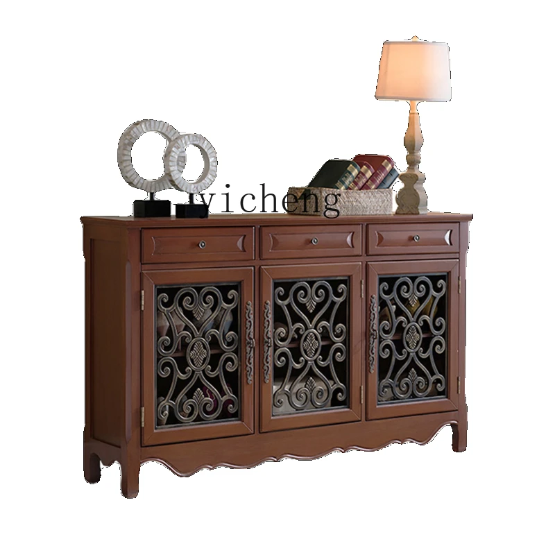 

Zk Sideboard Cabinet Living Room Vintage Ornament Storage Side Cabinet Hallway Partition Solid Wood Entrance Cabinet