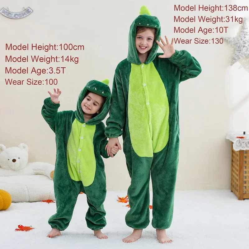 MICHLEY Dinosaur Flannel Pajamas Child Sleepwear Jumpsuit Onesies Animal Cartoon Clothes Winter Halloween For Boys Girls Family