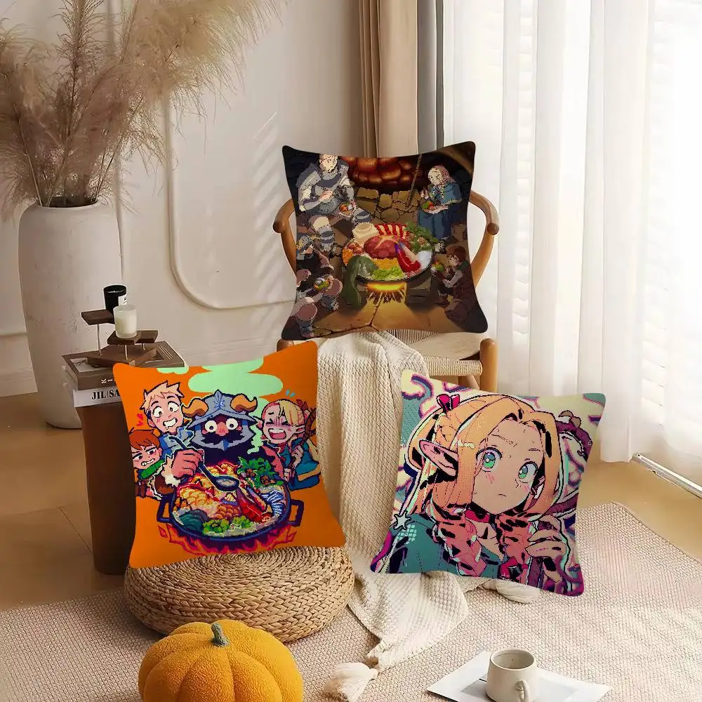 Anime Delicious In Dungeon Cartoon Series Square Pillowcase Soft Waist Sofa Cushion Cover Bedroom Room Pillowcase