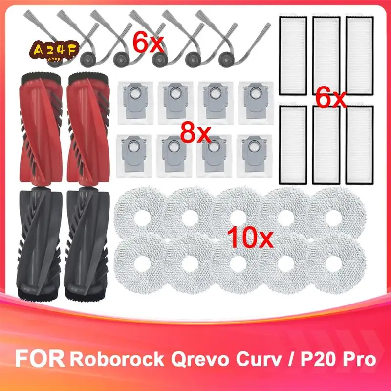 

A24F-Replacement Accessories Kit For Roborock Qrevo Curve/P20 Pro Vacuum Cleaner,Main Brush,Side Brush,Filter,Mop,Dust Bag