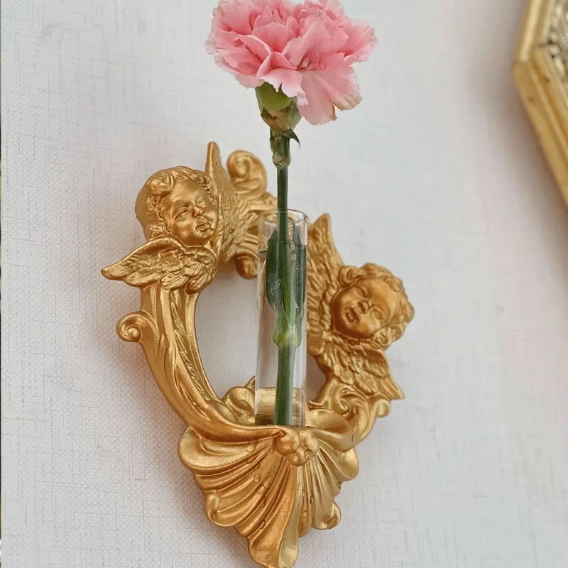 Vintage Wall Vase with Relief Angel Design Shabby Chic Floral Holder for Living Room & Dining Room Hand-Painted Home Decor