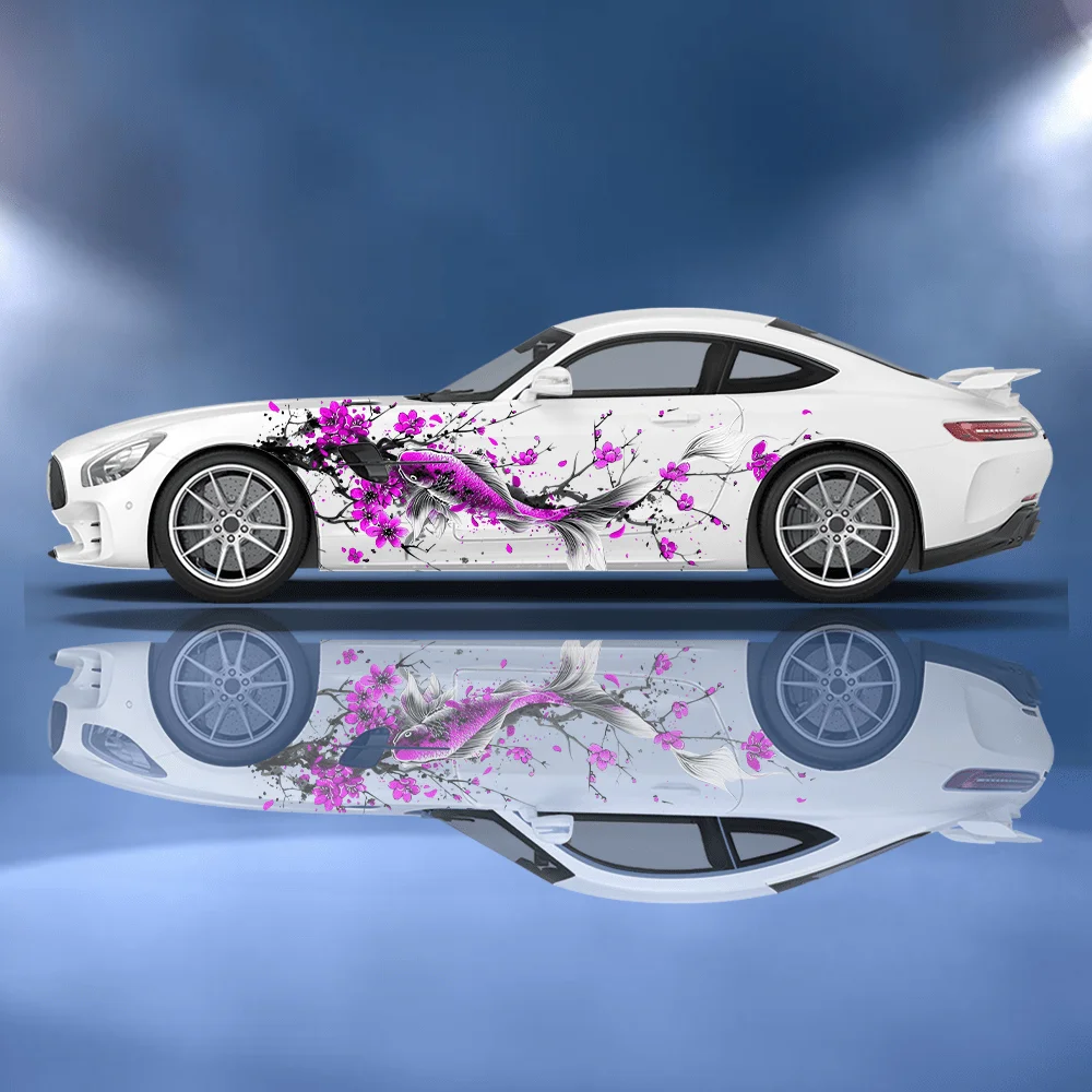 2PCS Beautiful carp flower lace decal car sticker full body floral decoration covering scratches protect car sticker waterproof