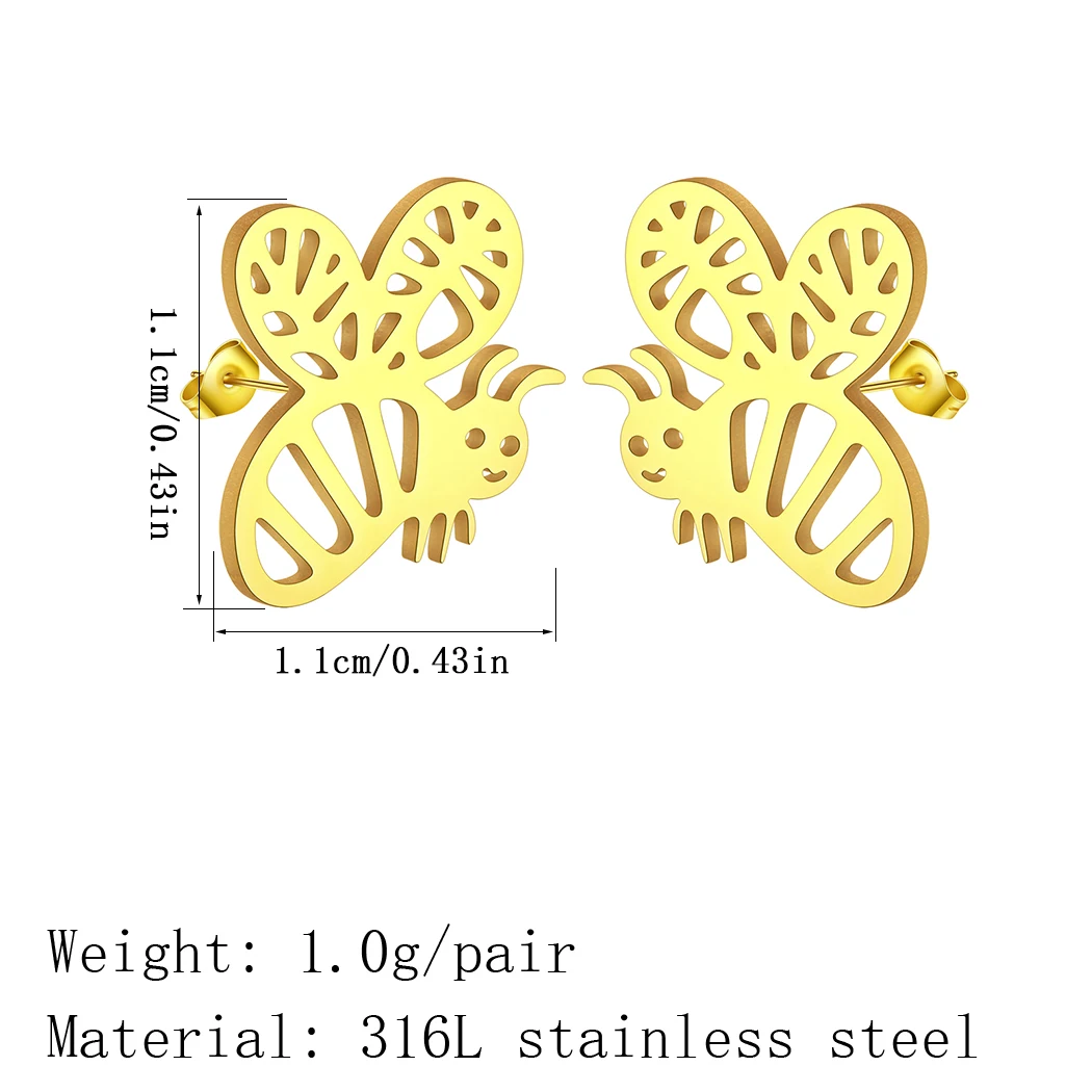 Kinitial Lovely Insect Honeycomb Bee Stud Earrings Women Stainless Steel Jewelry Statement Earrings Birthday Gifts