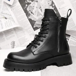 Motorcycle Boots Genuine Leather Ankle Boots Tooling Boots Autumn Winter Warm High-top Casual Boots