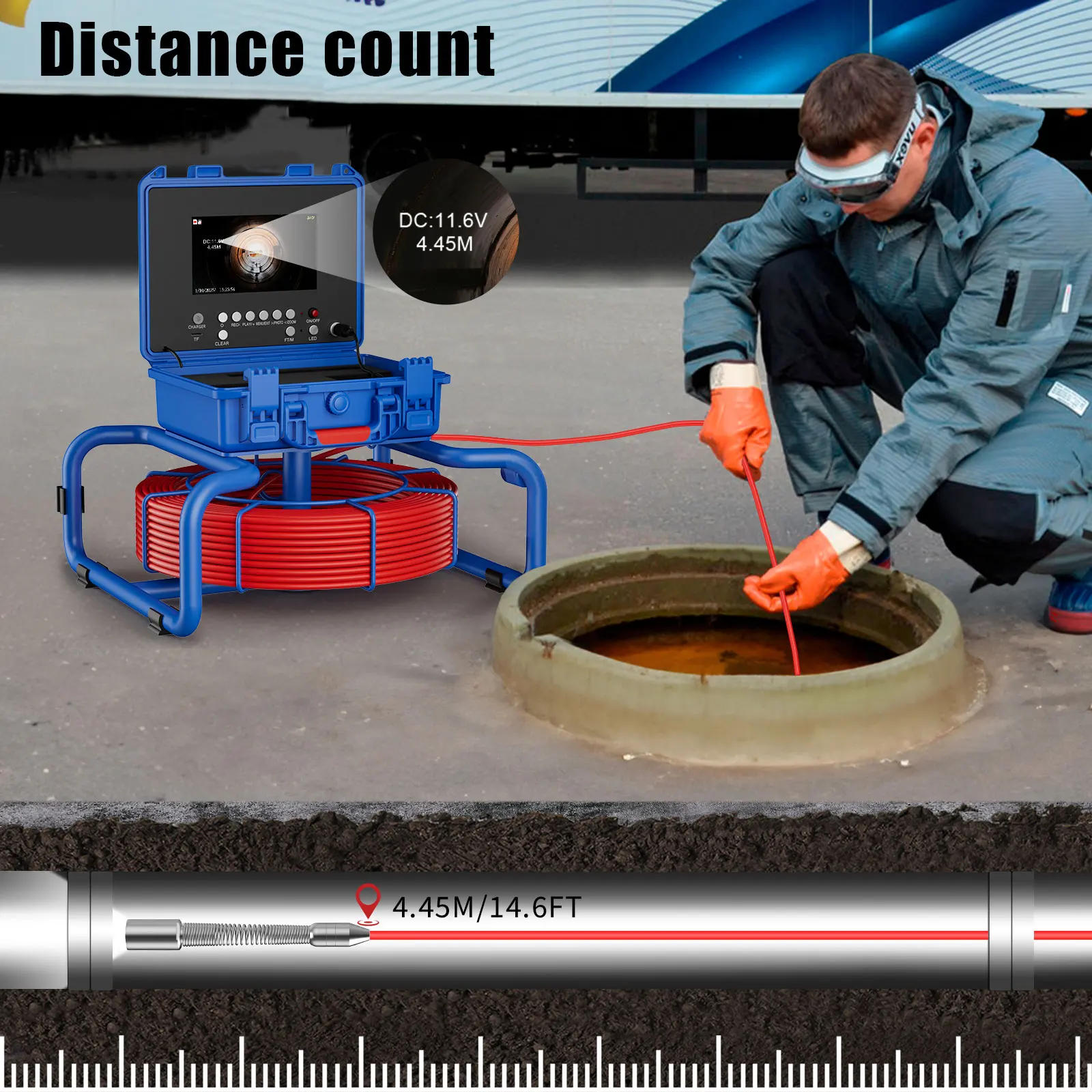 

sewer camera with meter counter and self-leveling 512hz transmitter 7 in boreoscope camera with light and drain inspection