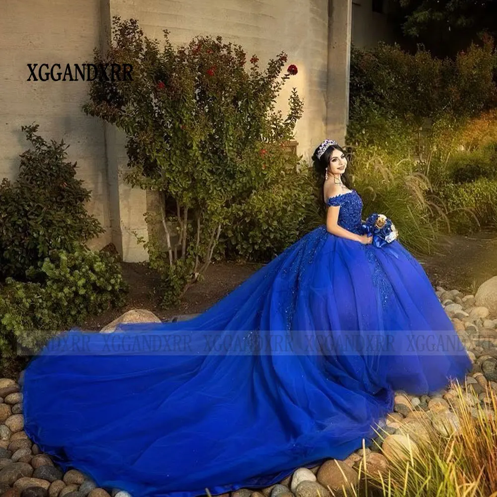 Vestido De baile azul real De lujo para quinceañera, Vestido De fiesta De tul con cuentas, dulce Vestido De princesa De 16 Años, 2024