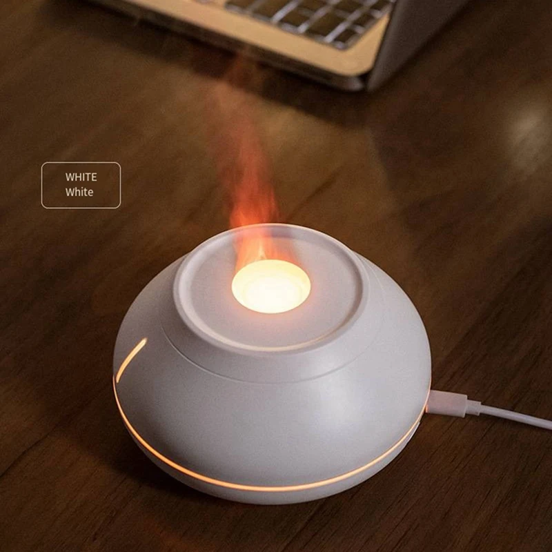 New Colorful Flame Aromatherapy Machine Desktop Air Humidifier Home Diffuser Aromatherapy Machine Durable Easy Install ,White