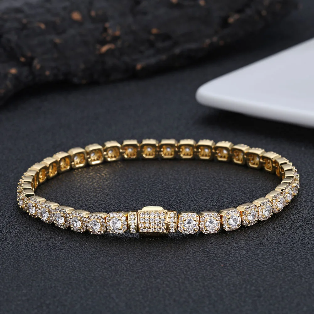 Hip Hop Jewelry 5mm Iced out Diamond 5A CZ Cluster Tennis Link Bracelet for Women/Girl Thin Bracelet Christmas Gift