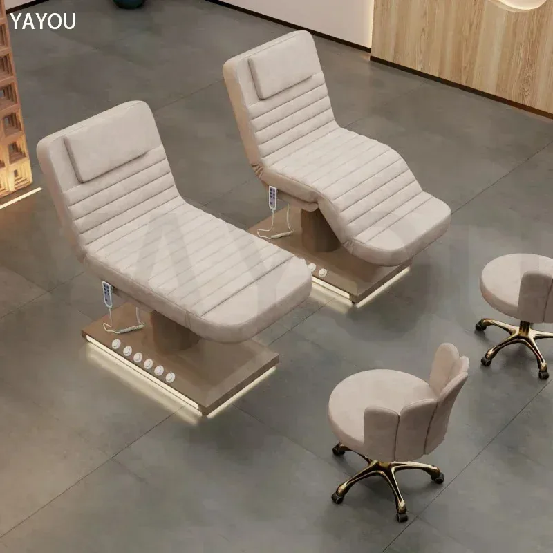 2025 سرير تدليك خشبي فاخر قاعدة LED 3 محركات إضاءة ملونة قابلة للتخصيص أثاث غرفة المعيشة سرير مريح