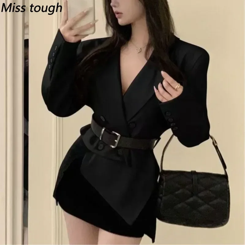 American Vintage Irregular Design Slim Fit Blazer Jacket Tops Women Suit Coat Korean Fashion Y2k Thicken Sexy Windbreaker Outfit