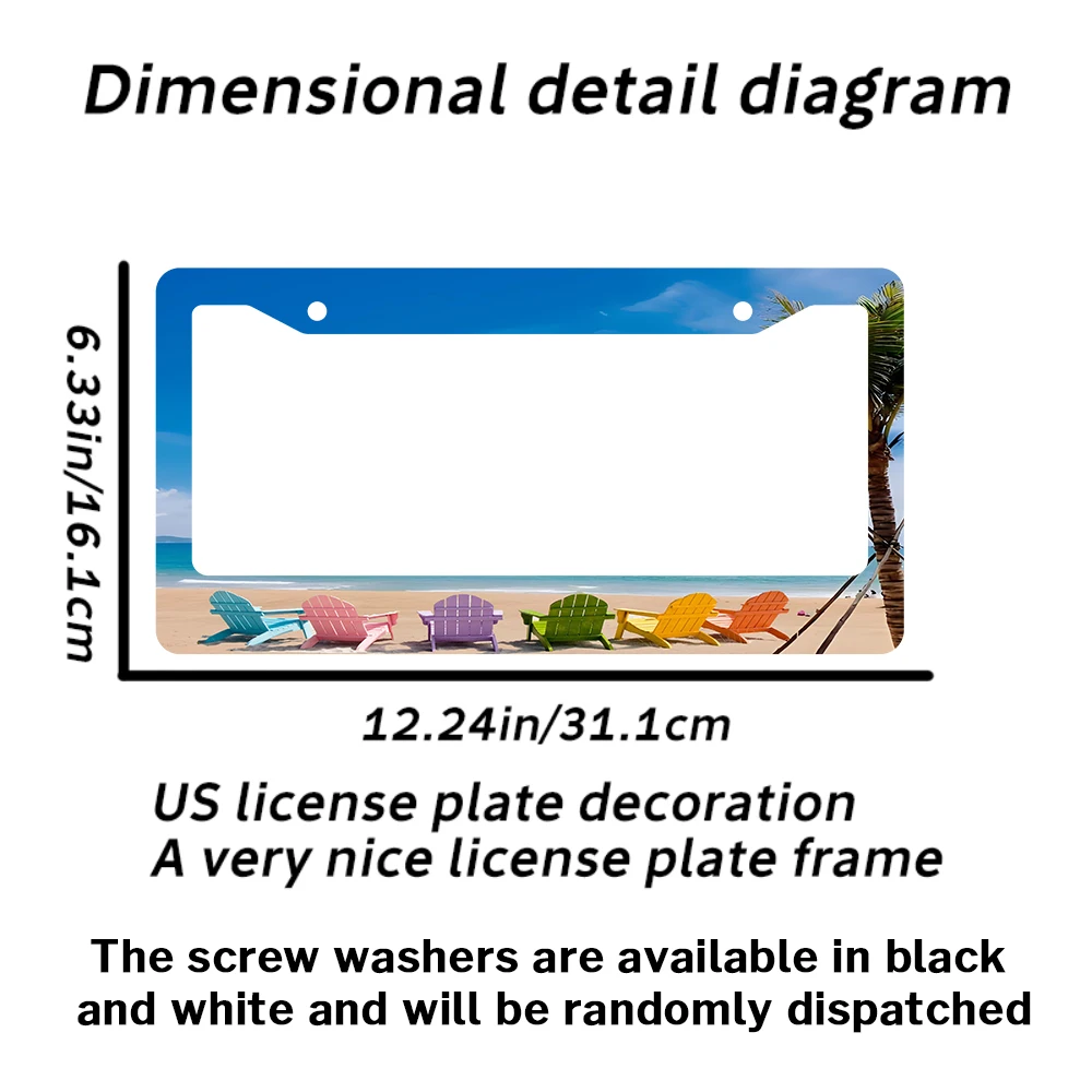 الأزرق الشاطئ المشهد 2-Hole إطار لوحة الرخصة الألومنيوم 6x12 بوصة مع مسامير مجموعة الكرتون متعة سيارة ديكور هدية الولايات المتحدة الحجم القياسي #3