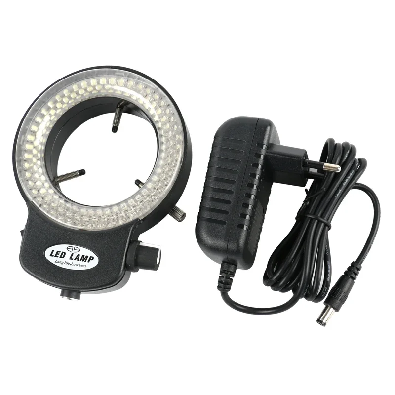 Adjustable 6500K 144 LED Ring Light Illuminator Lamp For Industry Stereo Microscope Lens Camera Magnifier 110V-240V Adapter