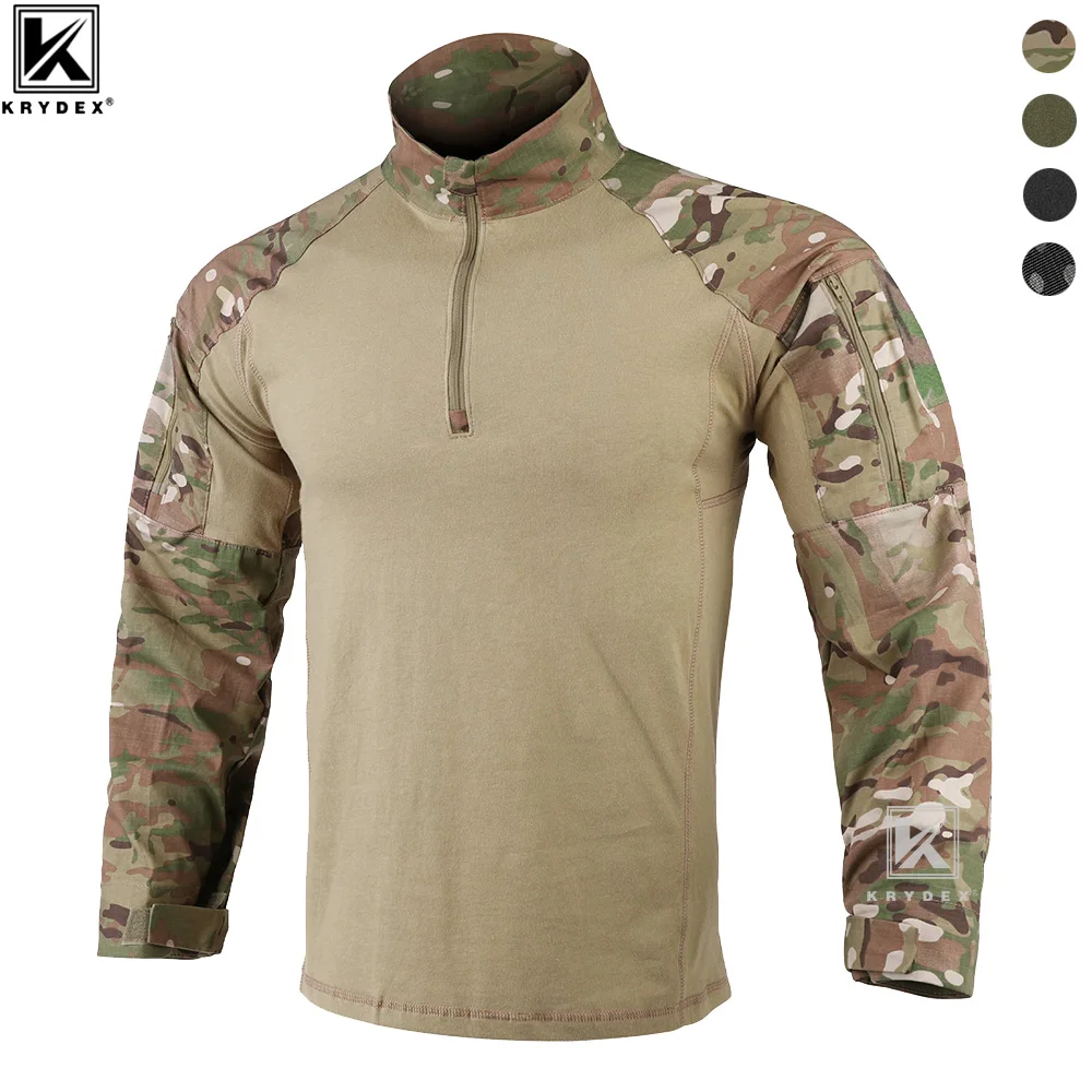 KRYDEX Camouflage Combat Shirt Hunting Outdoor Tactical Men‘s Shirt Clothes Camo MC Ranger Green