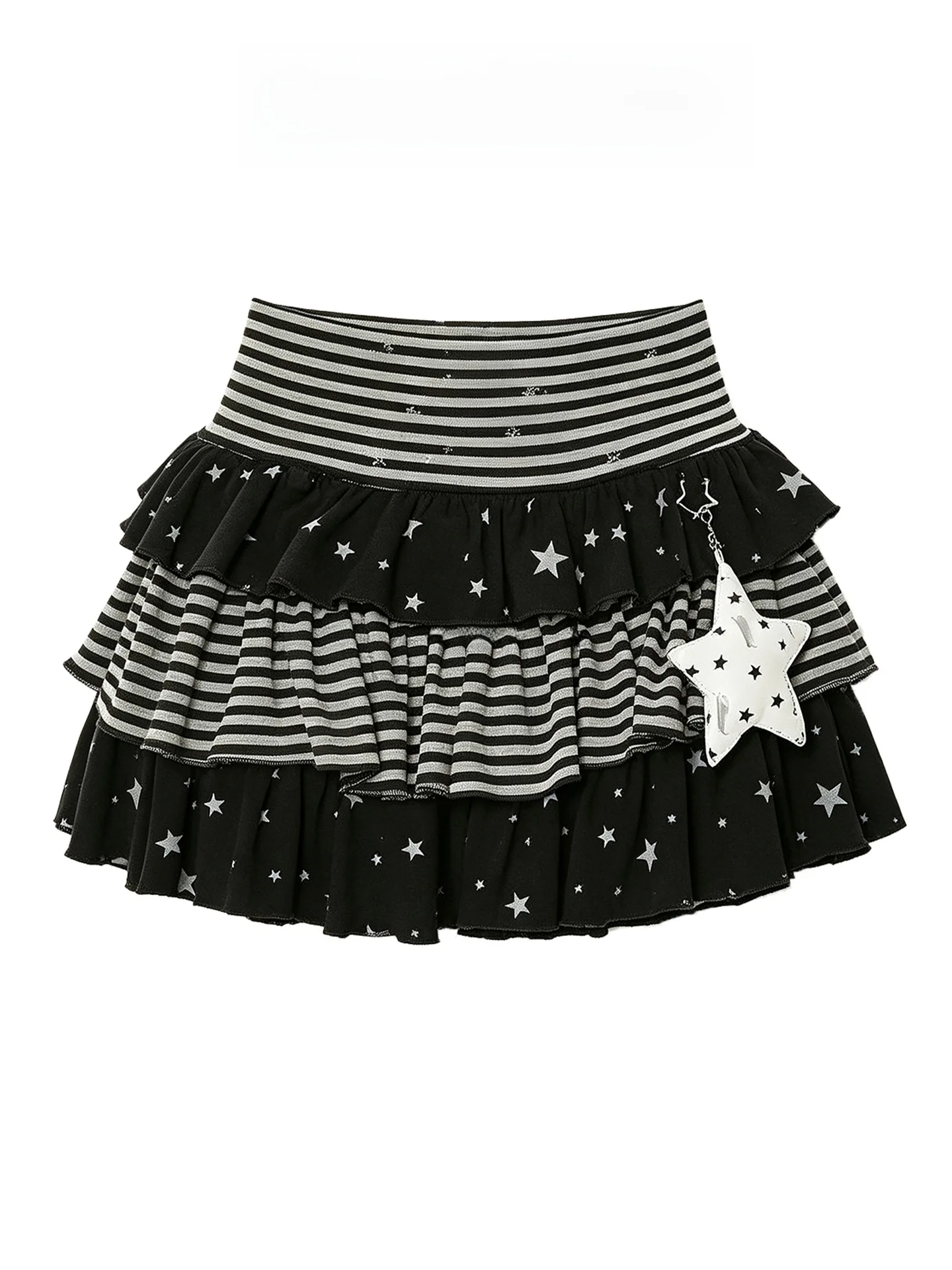 Summer Y2K Japanese Light Anime Style Striped Star Puffy Skirt Women's Half Skirt Anti-Lightening Iron Diamond Cake Short Skirt