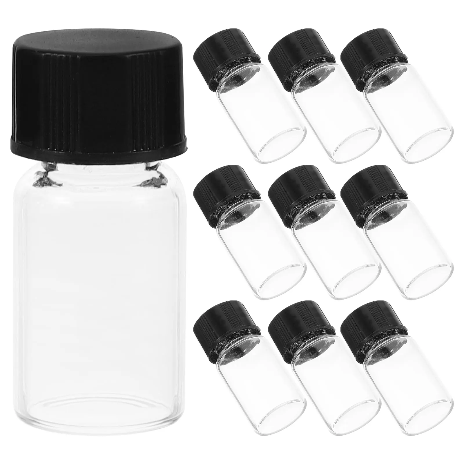 frascos de vidro transparente com tampas roscas a prova de vazamento pequena amostra liquida 10 pcs 01