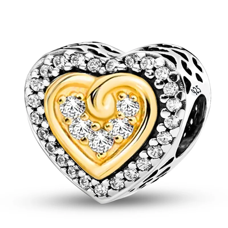 925 Sterling Silber Glühwürmchen Liebesherz Goldene Serie Charms Passend für DIY Armband Halskette Geschenk Hochwertige Feine Schmuckstücke