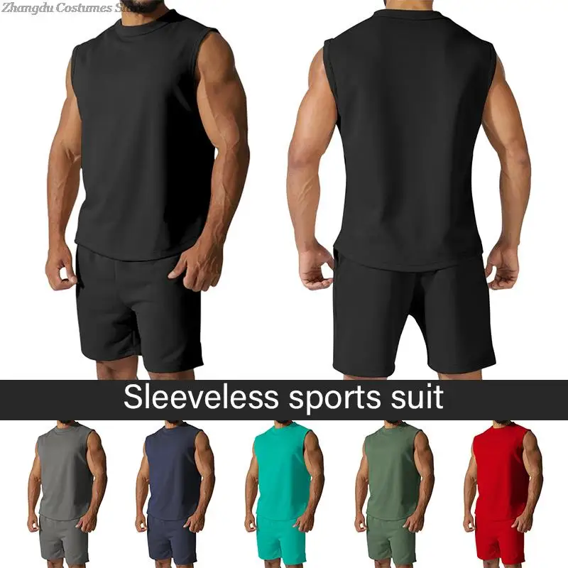 Male Summer Ythin Casual Sleeveless Vest Shirts Pants 2 Piece Set Men Gym Workout Sleeveless Tank Tops Shorts Set