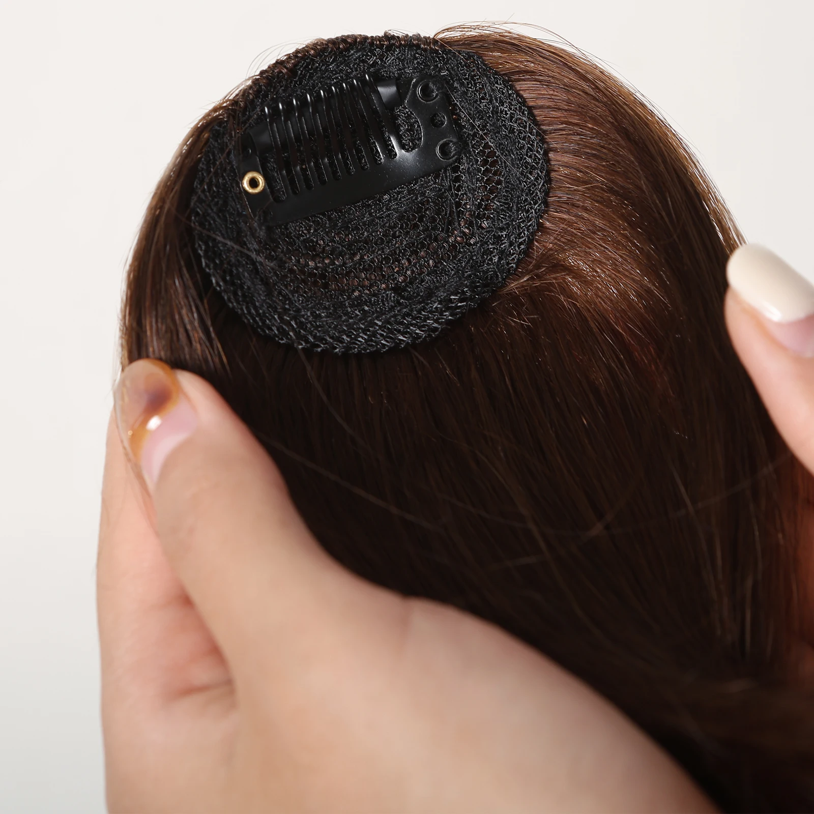 100% Human Hair Clip in Bangs 100% Human Hair Extention Brown Fake Bangs Bangs Fringe with Temples for Women Daily