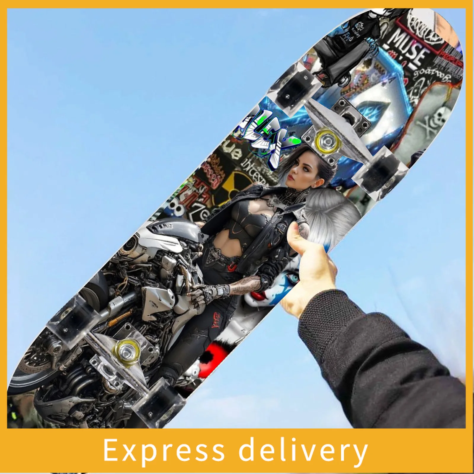 

Anti-skid, scooter sticker, trendy decorative sticker, creative personality cool self-adhesive four-wheel skateboard sticker,