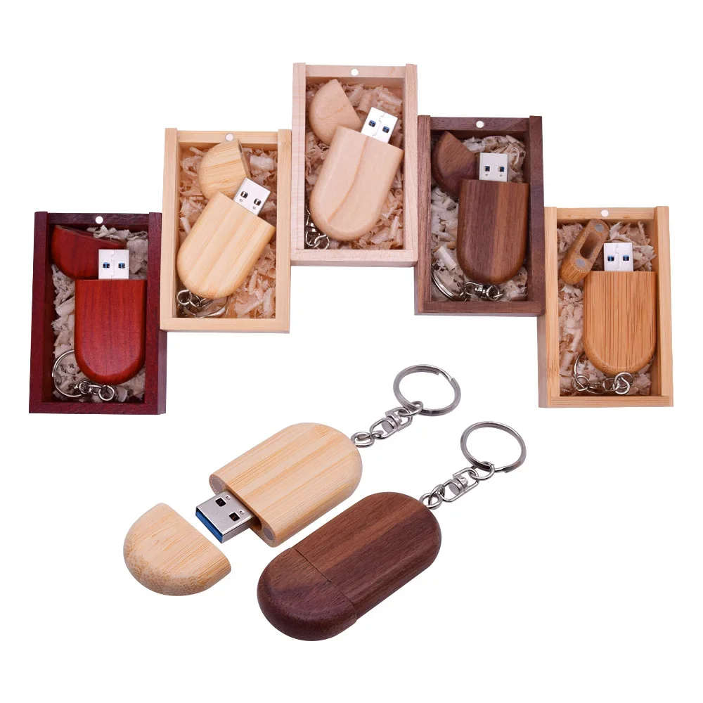 Free Custom LOGO USB Flash Drive 3.0 128GB Free Key Chain Pendrive 64GB Natural Bamboo Pen Drive 32GB Wedding Memory Stick 16GB